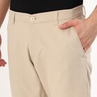 Men's Light Beige Slim Fit Flat-Front Casual Trousers, Beige, small image number null