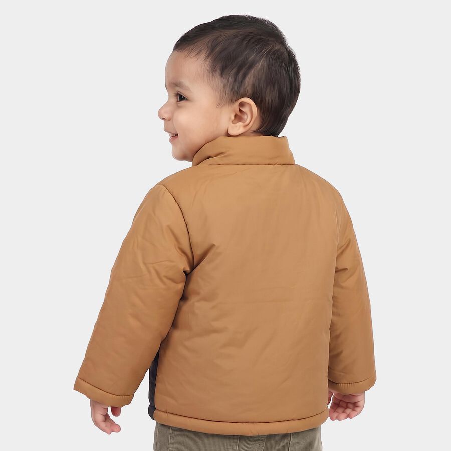 Infants Beige Stand Collar Puffer Jacket, गहरा पीला, large