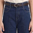 Girls' Navy Blue Wide Leg Seam Detail Jeans, मध्यम नीला, small