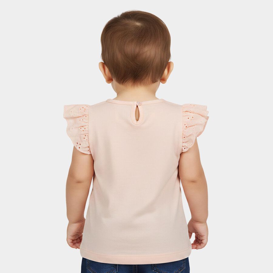Infants Light Pink Cotton Round Neck Casual T-Shirt, Light Pink, large