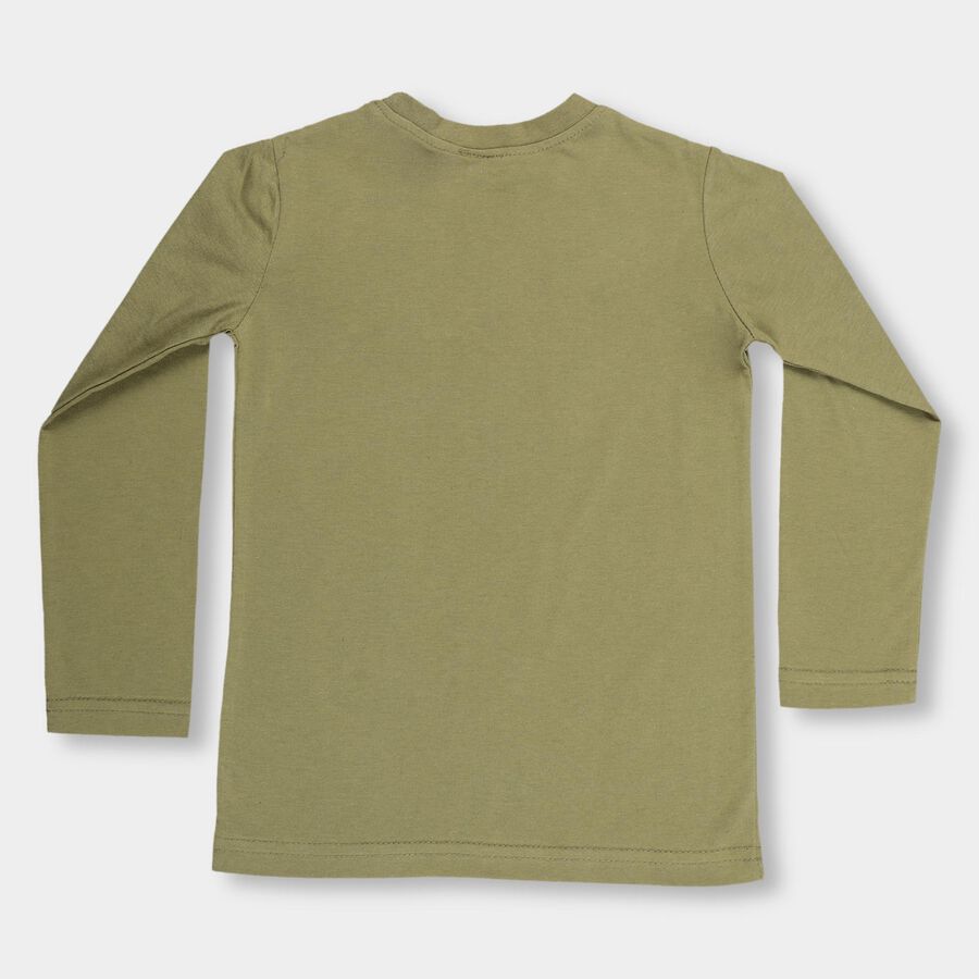 Boys' Muted Olive Green Round Neck Casual T-Shirt, Olive, large image number null