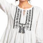 Women's White Cotton Round Neck Peplum Top, Off White, small