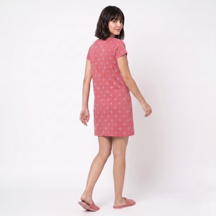 Women's Pink Round Neck T-Shirt Style Nighty, Pink, large