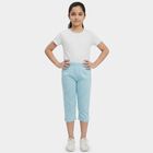 Girls Aqua Regular Fit Solid Capri, एक्वा, small