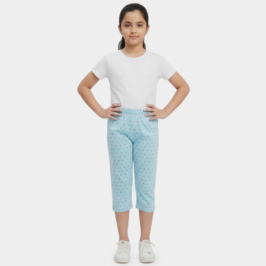 Girls Aqua Regular Fit Solid Capri, एक्वा, large