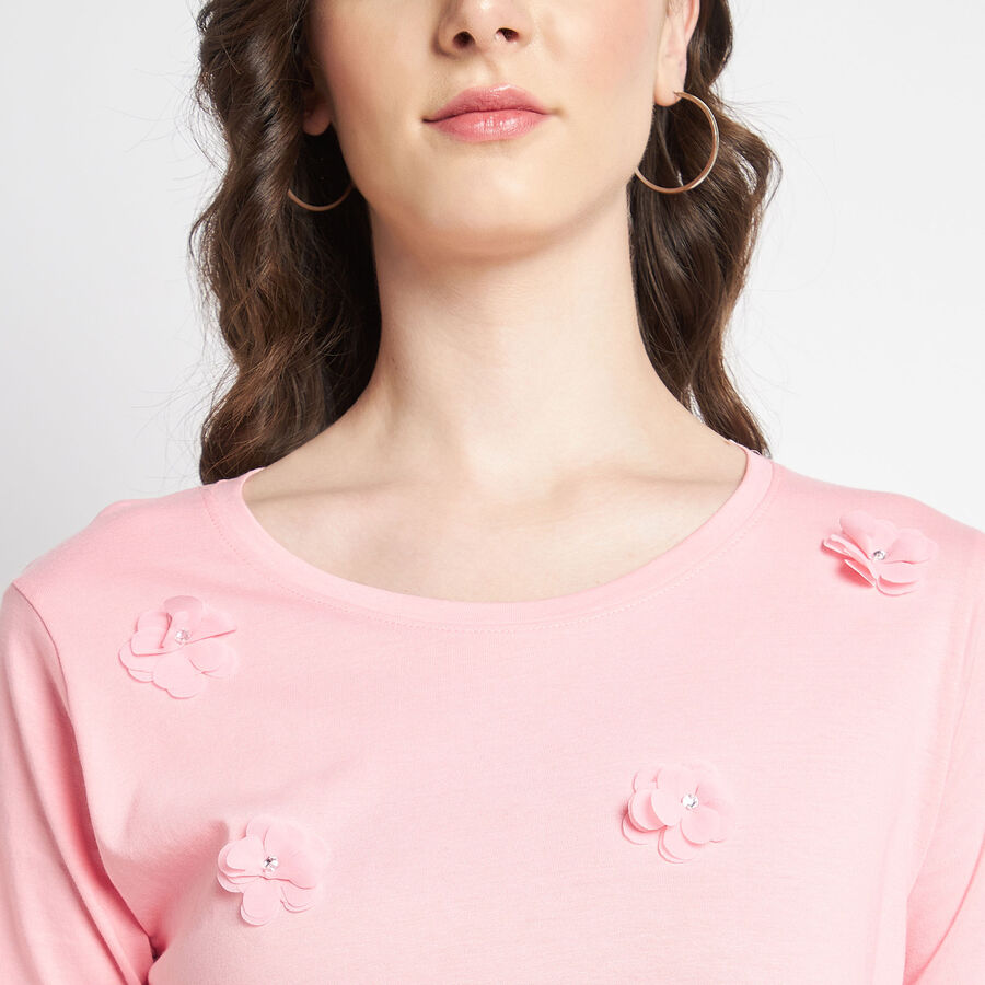 Cotton Round Neck T-Shirt, Pink, large image number null