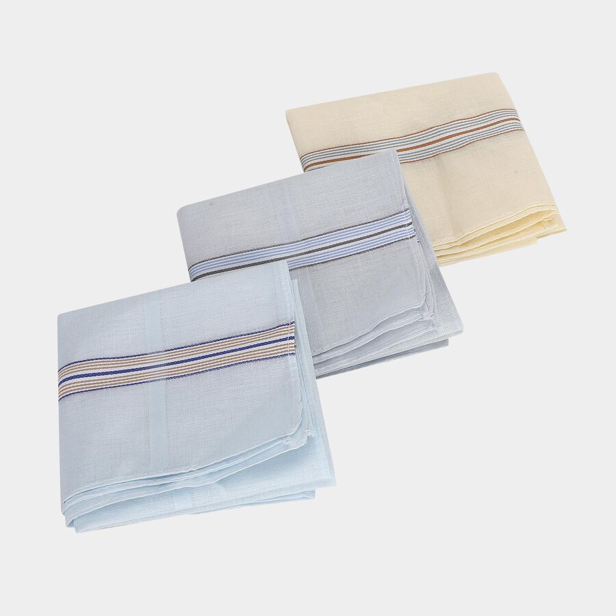 Men's Multicolour Striped Pack of 3 Handkerchief, एक्वा, large