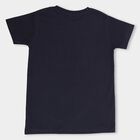 Boys' Deep Midnight Navy Blue Round Neck Printed T-Shirt, Navy Blue, small