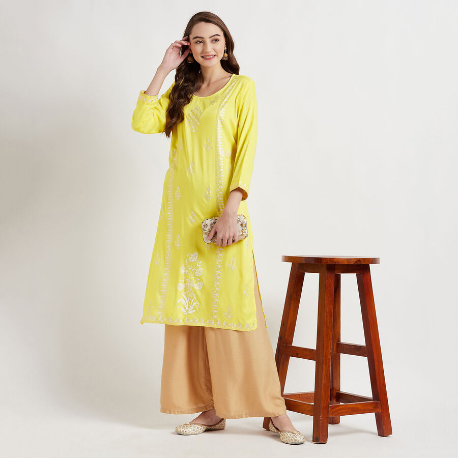 3/4Th Sleeves Straight Kurta, Yellow, large image number null