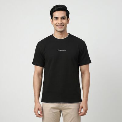 Men's Black Round Neck Regular T-Shirt