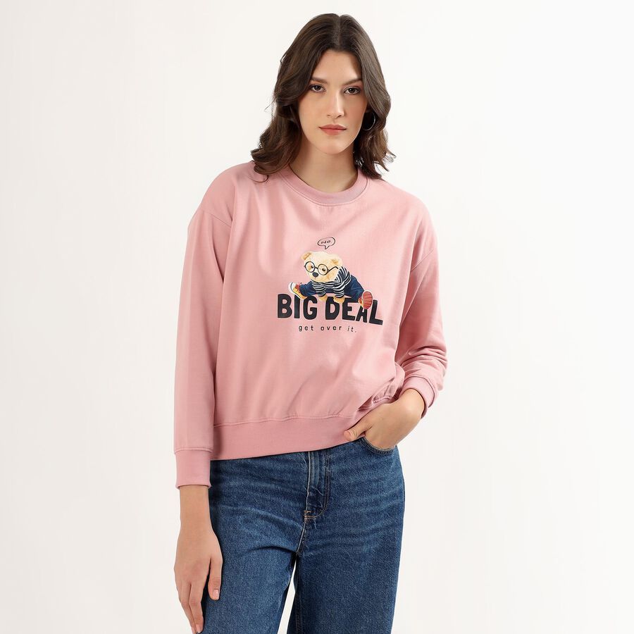 Women's Soft Dusty Pink Crew Neck Graphic Sweatshirt, गुलाबी, large image number null