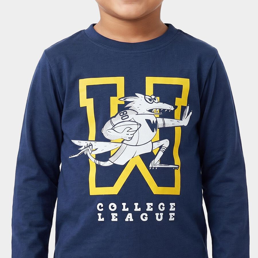 Boys' Navy Blue Cotton Blend Round Neck Regular Boys T-Shirt, नेवी ब्लू, large