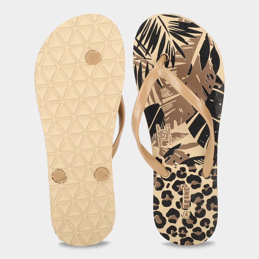 Women's Beige Printed Flip-Flop Slippers, गहरा पीला, large
