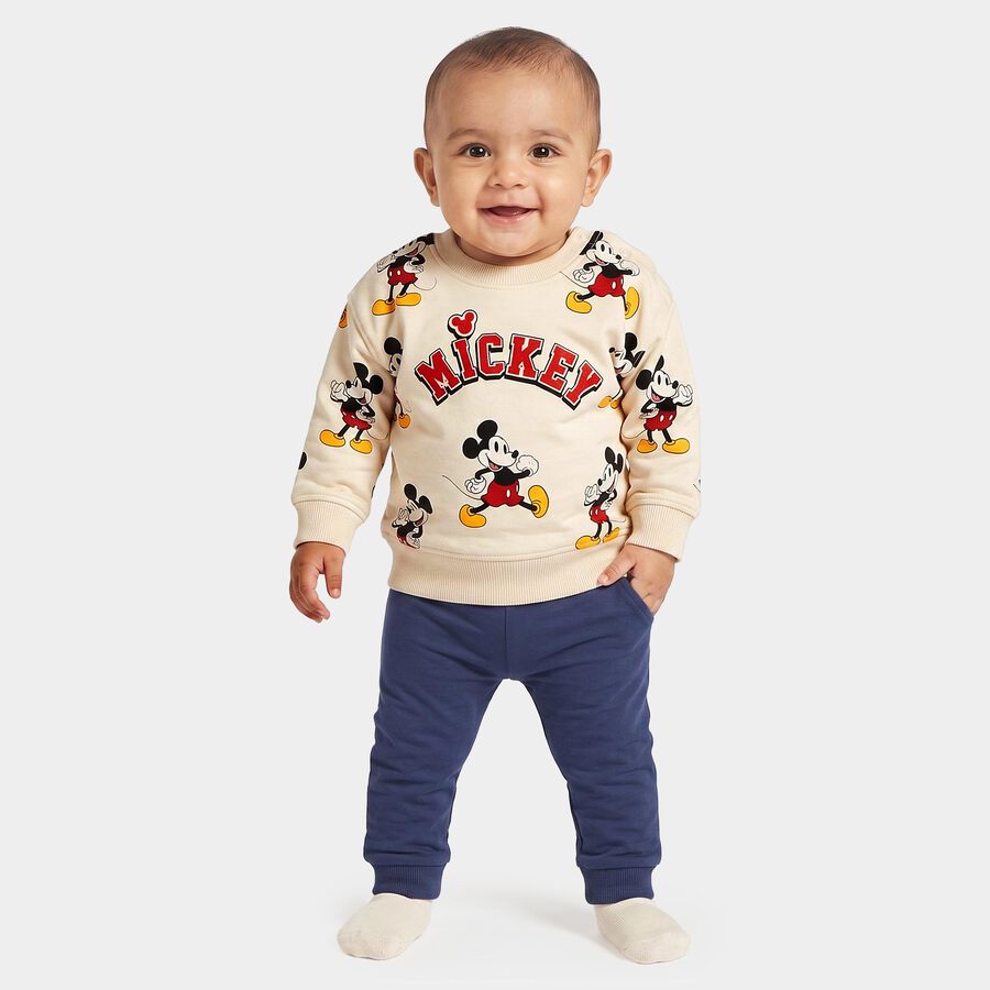 Infants' Beige Cotton Round Neck Pullover Sweatshirt, गहरा पीला, large
