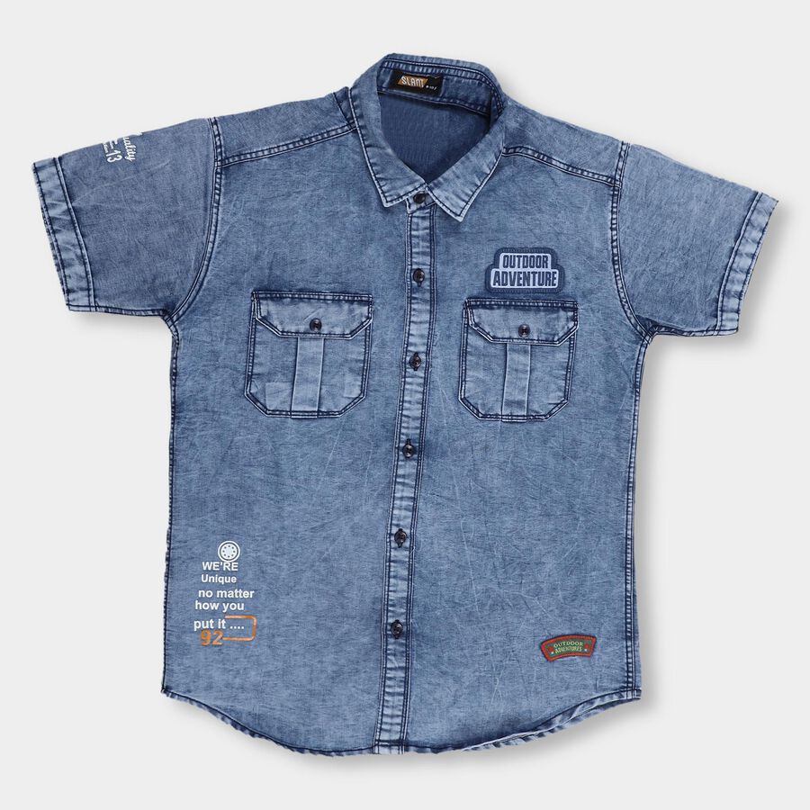 Boys' Casual Shirt, मध्यम नीला, large image number null