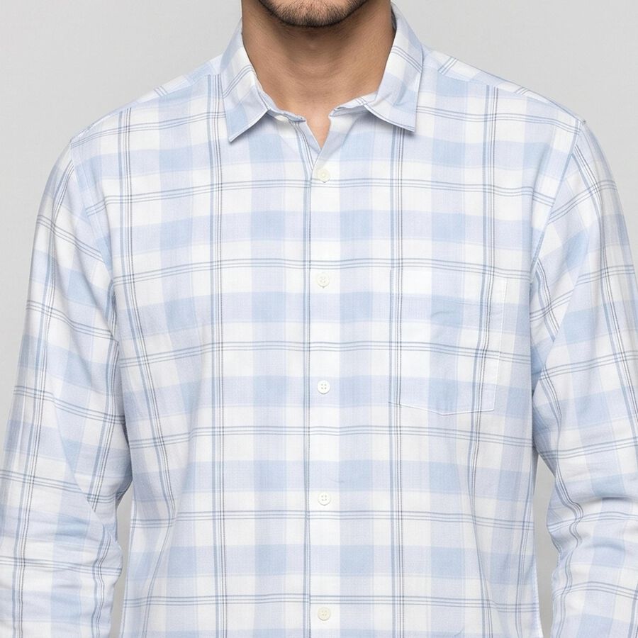 Men's Light Blue Cotton Long Sleeve Collar Shirt, हल्का नीला, large