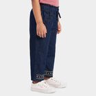 Girls' Navy Blue Straight Fit Embroidered Jeans, गहरा नीला, small