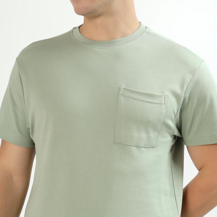 Men's Light Sage Green Cotton Round Neck Casual T-Shirt, Light Green, large