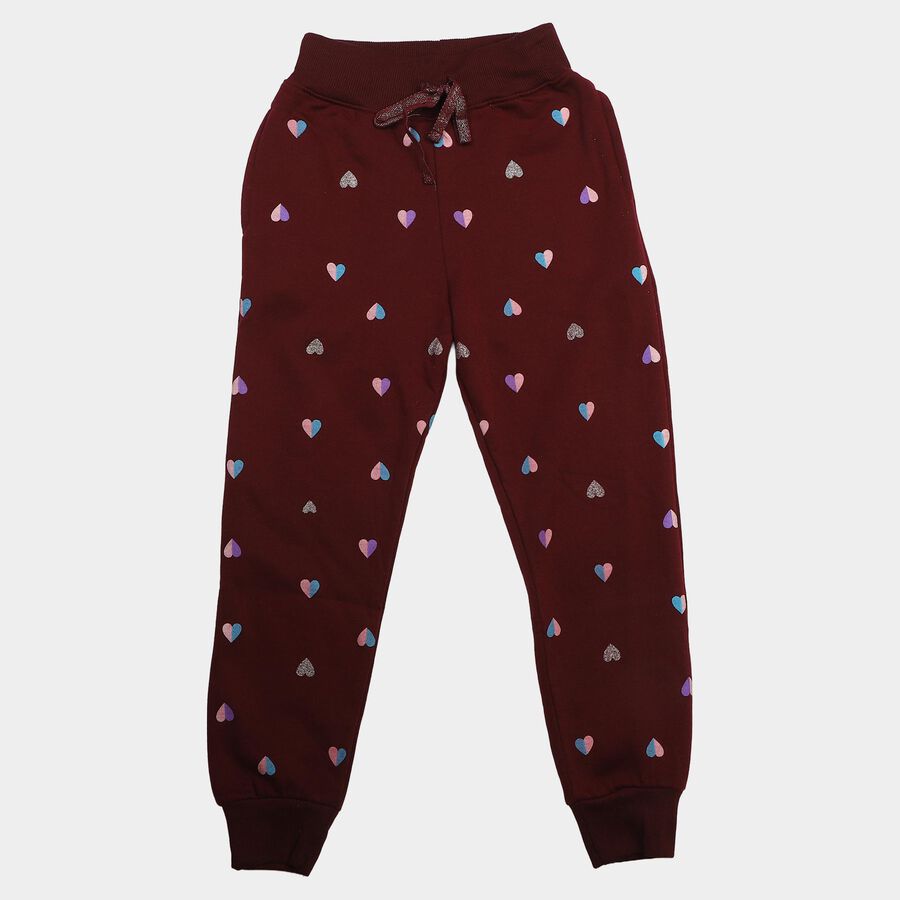 Girls' Maroon Regular Fit Heart Jogger Pyjama, वाइन, large