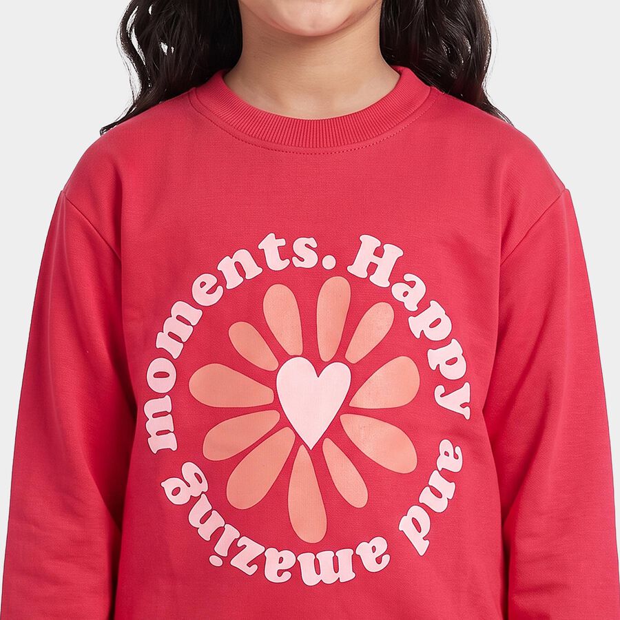 Girls Fuchsia Crew Neck Pullover Sweatshirt, रानी (फ्यूशिया), large