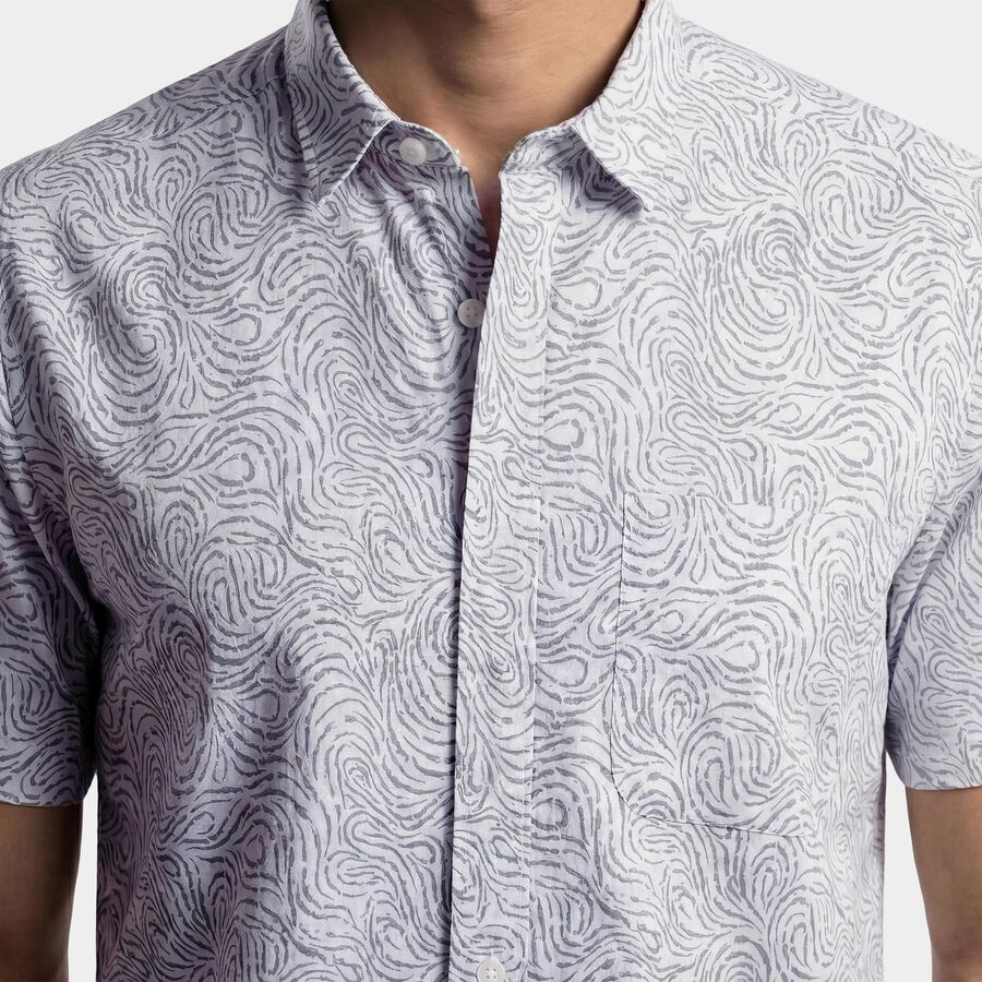 Men's Light Grey Cotton Spread Collar Classic Casual Shirt, Light Grey, large