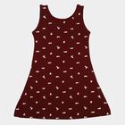 Girls' Wine A-Line Bunny Printed Sleeveless Frock, Wine, small