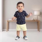 Infants' Navy Blue 100% Cotton Round Neck Graphic Print Baba Suit, Navy Blue, small