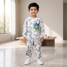 Boys Grey Crew Neck Graphic Print Baba Suit, Light Grey, small