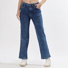 Women's Stonewashed Blue Straight Fit High-Rise Jeans, मध्यम नीला, small