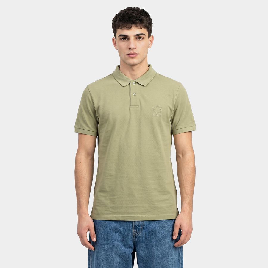 Men Olive Green Cotton Polo Neck Polo T-Shirt, Light Green, large