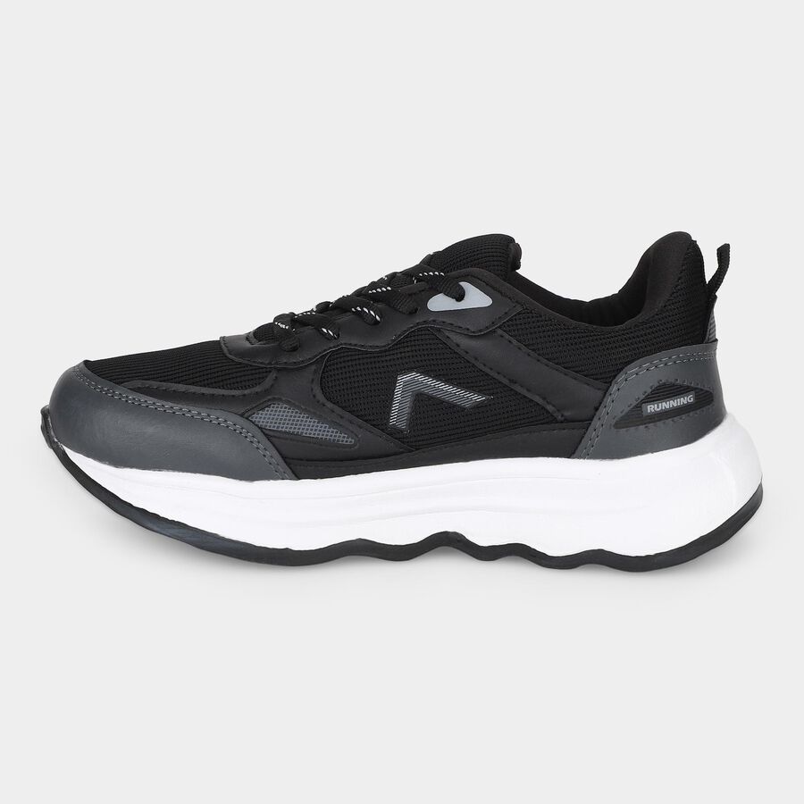 Men's Black Lace-Up Sneakers, Black, large