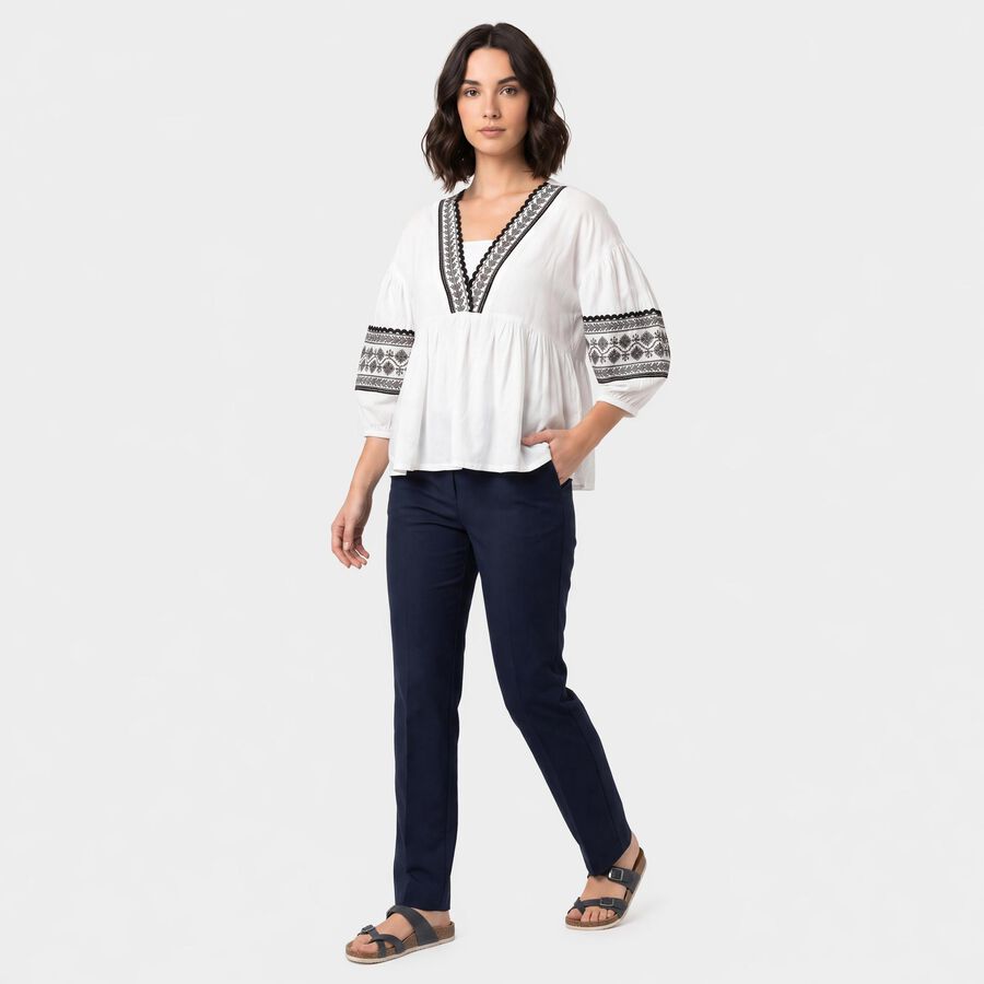 Women White V Neck Shirt, सफ़ेद, large