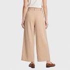 Women's Beige Wide Leg Pleated Trousers, गहरा पीला, small