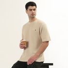Men's Light Oatmeal Beige Round Neck Minimalist T-Shirt, Beige, small