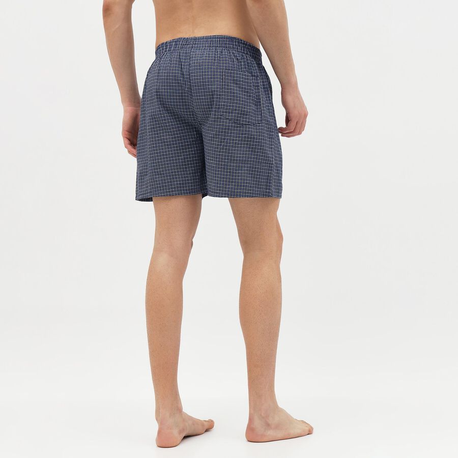 Men's Navy Checked Cotton Blend Boxers, Mid Blue, large