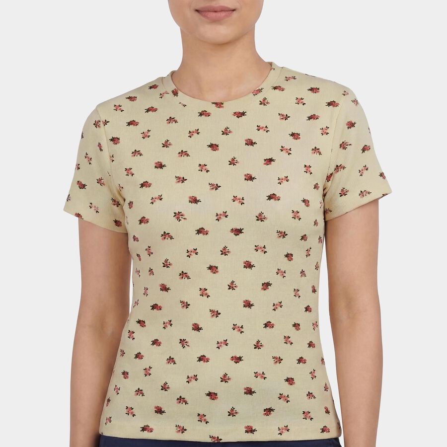 Ladies' Round Neck T-Shirt, Beige, large