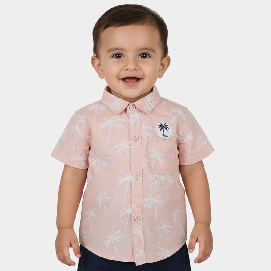Infants Peach Cotton Half Sleeve Classic Casual Shirt, Peach, large