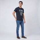 Men's Navy Blue Round Neck Casual T-Shirt, Navy Blue, small