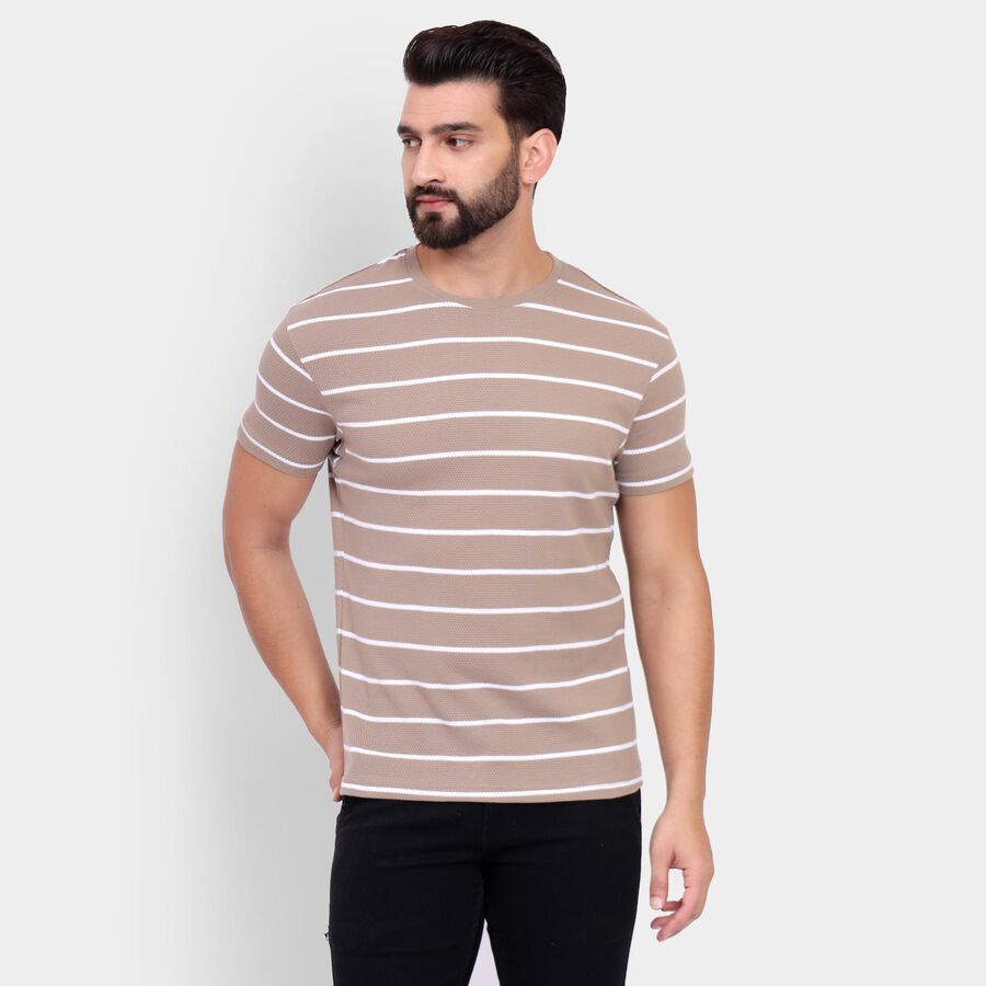 Men's Round Neck Half Sleeves T-Shirt, Beige, large image number null