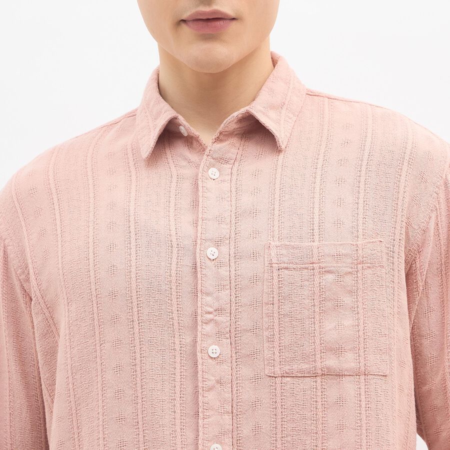 Men's Muted Dusty Pink Cotton Classic Casual Shirt, Peach, large