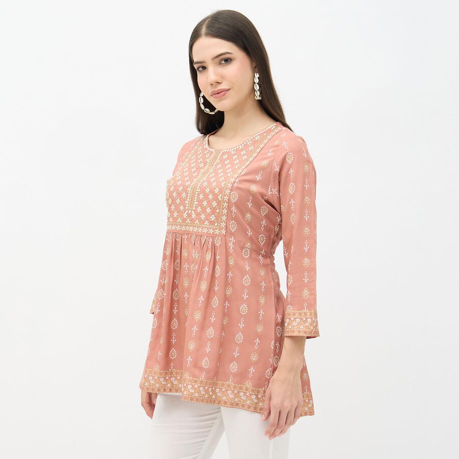 Women's Bright Pink Round Neck Solid Kurti, गुलाबी, large