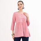 Women's Soft Dusty Pink Round Neck Embroidered Kurti, Pink, small image number null