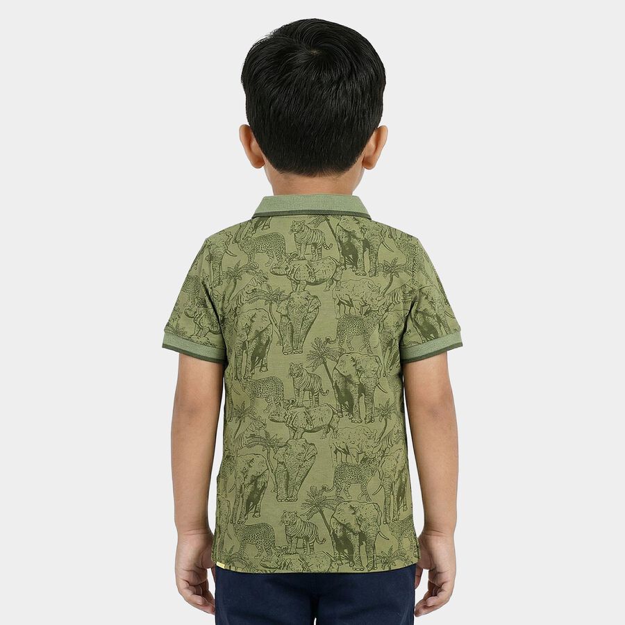 Boys Olive Green Cotton Polo Neck Casual T-Shirt, Olive, large