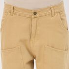 Women's Cotton High-Rise Straight Fit Trousers, Beige, small