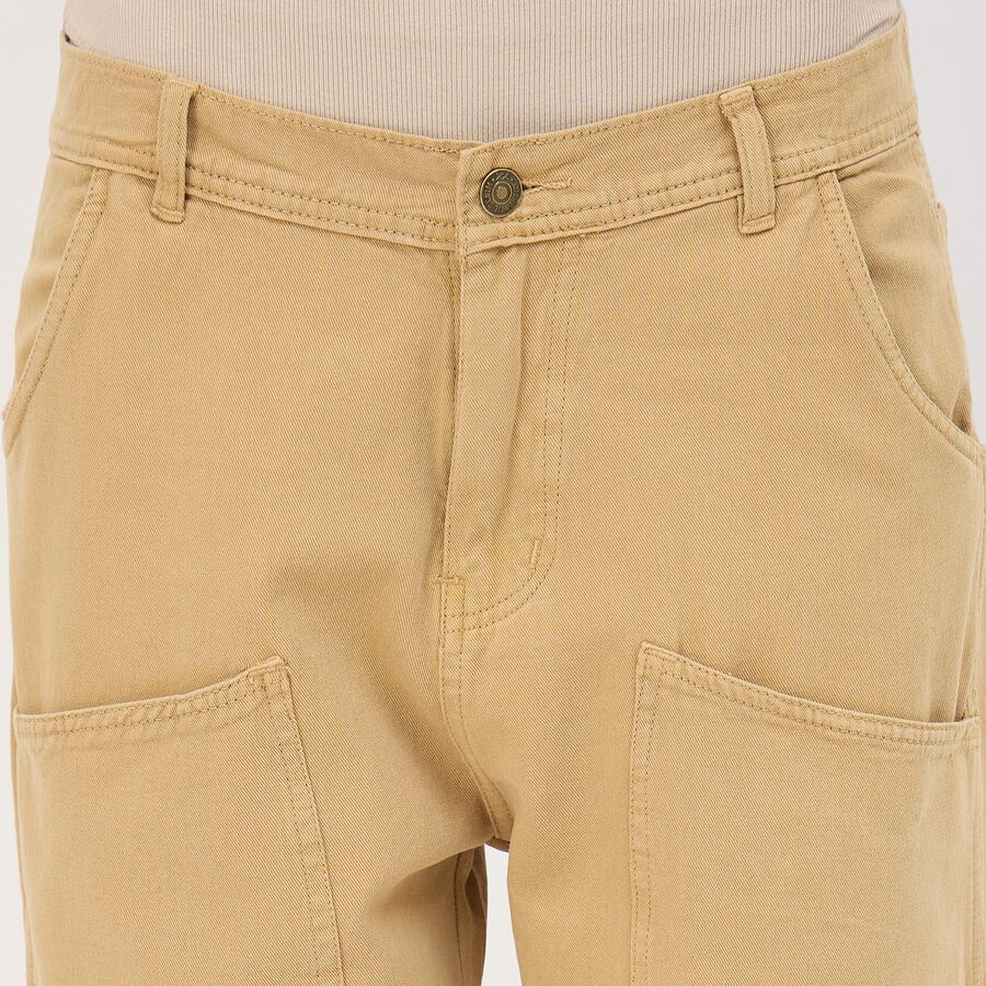 Women's Cotton High-Rise Straight Fit Trousers, Beige, large