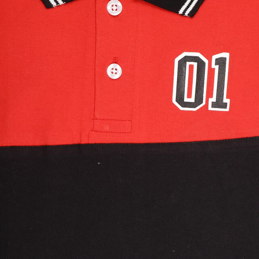 Boys' 100% Cotton Collar Half Sleeves T-Shirt, Red, large image number null