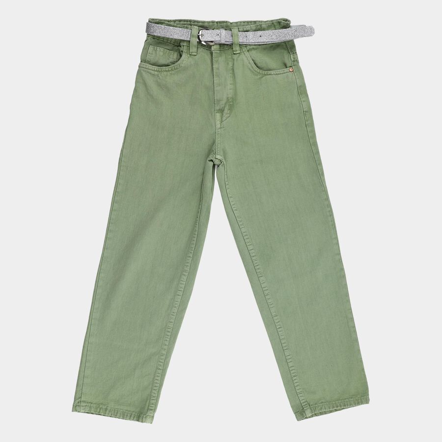 Girls' Light Green Regular Fit Washed Jeans, Light Green, large