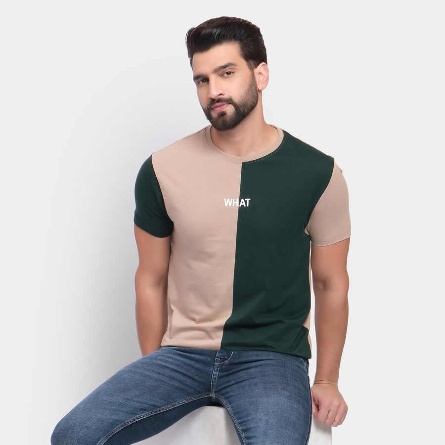 Men's 100% Cotton Round Neck Half Sleeves T-Shirt , Beige, large