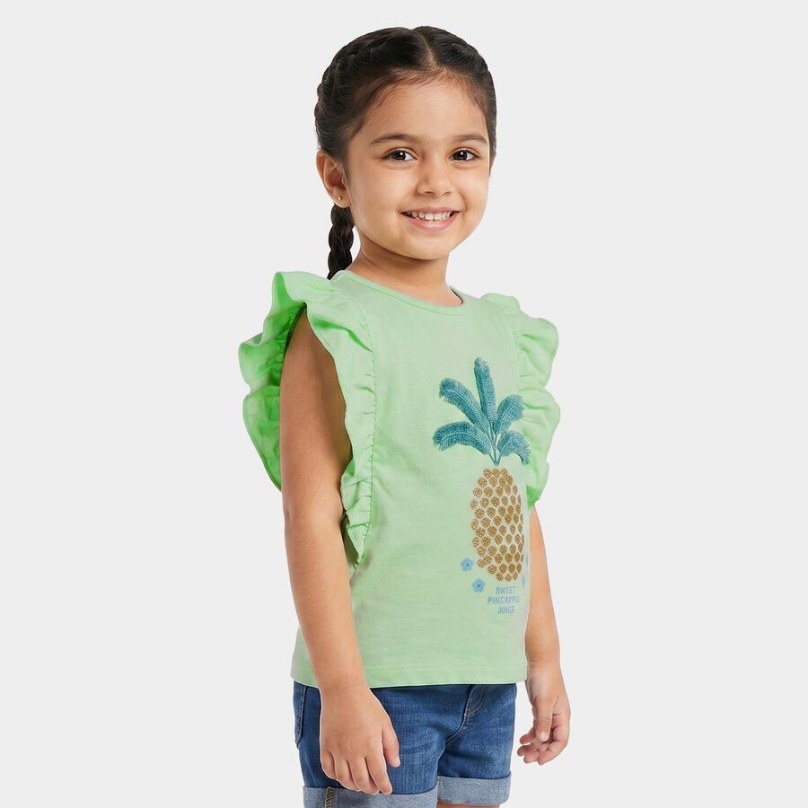 Girls' Mint Green Round Neck Regular T-Shirt, Light Green, large
