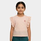 Girls' Pink Crew Neck Ribbed T-Shirt, Light Pink, small